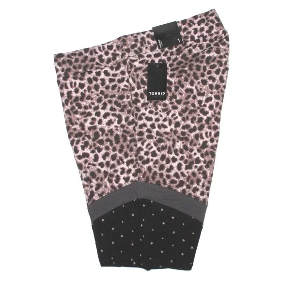 New Torrid Leopard Stars Activewear Bike Stretch Shorts Womens Size 1X - Picture 4 of 7
